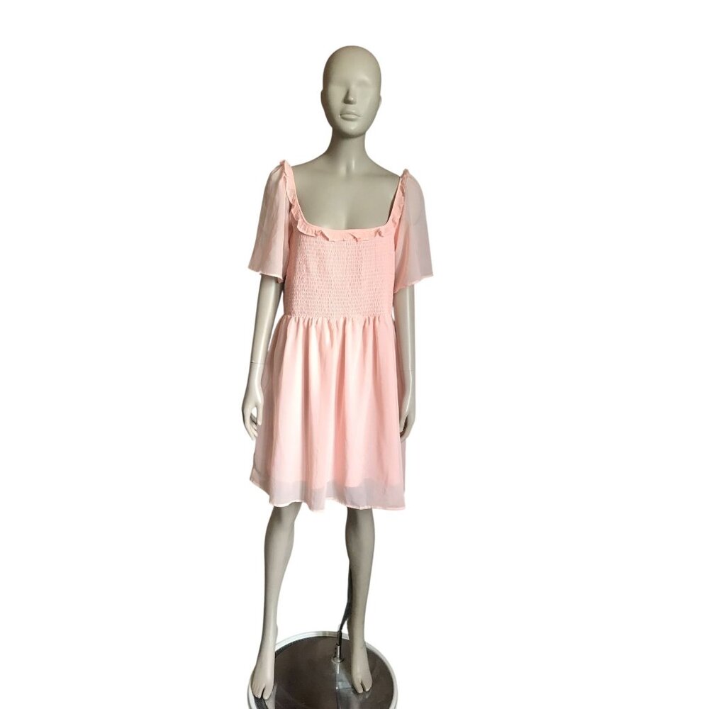NWT BCBG Paris Pink Short Sleeve Smocked Dress